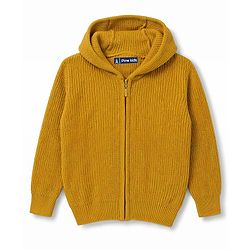 Pine Kids Knit Full Sleeves Front Open Hooded Sweater - Mustard
