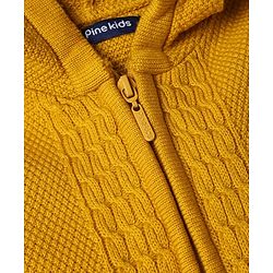 Pine Kids Cable Knit Front Open Sweater with Full Sleeves in Mustard