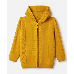 Pine Kids Cable Knit Front Open Sweater with Full Sleeves in Mustard