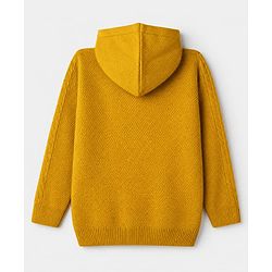 Pine Kids Cable Knit Front Open Sweater with Full Sleeves in Mustard
