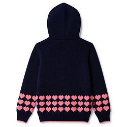 Pine Kids Knit Front Open Sweater with Full Sleeves and Hearts Design in Navy Blue for 4-5 Years