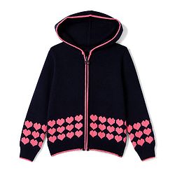 Pine Kids Knit Front Open Sweater with Full Sleeves and Hearts Design in Navy Blue for 4-5 Years