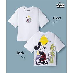 Pine Kids Disney Single Jersey Knit Half Sleeves T-Shirt with  Front & Back Mickey Mouse Graphic - White