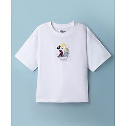 Pine Kids Disney Single Jersey Knit Half Sleeves T-Shirt with  Front & Back Mickey Mouse Graphic - White