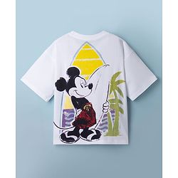 Pine Kids Disney Single Jersey Knit Half Sleeves T-Shirt with  Front & Back Mickey Mouse Graphic - White
