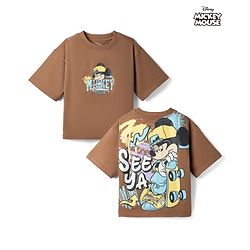 Pine Kids Disney Single Jersey Knit Half Sleeves Front & Back Mickey Mouse Printed T-Shirt - Tan
