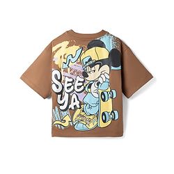 Pine Kids Disney Single Jersey Knit Half Sleeves Front & Back Mickey Mouse Printed T-Shirt - Tan