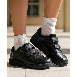 Pine Kids Velcro Closure Solid School Shoes - Black