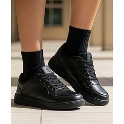 Pine Kids Velcro Closure Solid School Shoes - Black
