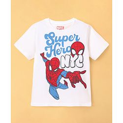 Pine Kids Marvel Single Jersey Knit Half Sleeves T-Shirt & Shorts Night Suit with Spider-man Print - White