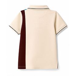 Pine Kids Cotton Knit Half Sleeves Polo T-Shirt With 10 Winner Print & Patch - Beige