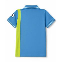 Pine Kids Cotton knit  Polo T-Shirt with Half Sleeves and Skateboard Patch  - Blue