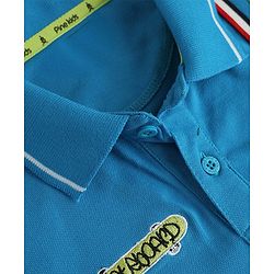 Pine Kids Cotton knit  Polo T-Shirt with Half Sleeves and Skateboard Patch  - Blue