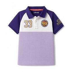 Pine Kids Cotton Knit Half Sleeves Polo T-Shirt With 33 Embroidery &Patch - Lilac