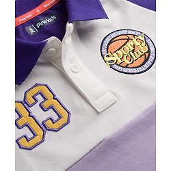 Pine Kids Cotton Knit Half Sleeves Polo T-Shirt With 33 Embroidery &Patch - Lilac