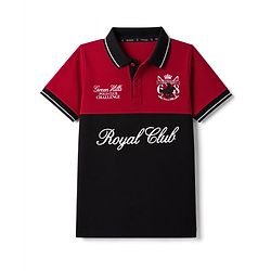Pine Kids Cotton Knit Half Sleeves Polo T-Shirt with Polo Club Print - Maroon
