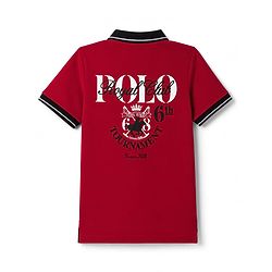 Pine Kids Cotton Knit Half Sleeves Polo T-Shirt with Polo Club Print - Maroon