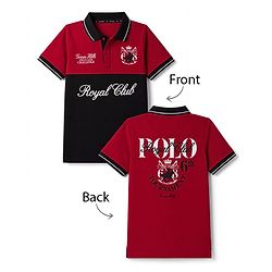 Pine Kids Cotton Knit Half Sleeves Polo T-Shirt with Polo Club Print - Maroon