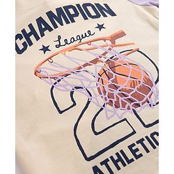 Pine Kids Cotton Knit Half Sleeves Polo T-Shirt With Champion Print - Lilac