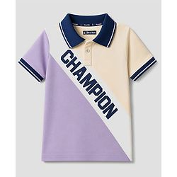 Pine Kids Cotton Knit Half Sleeves Polo T-Shirt With Champion Print - Lilac