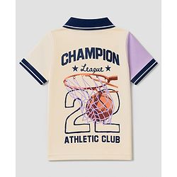 Pine Kids Cotton Knit Half Sleeves Polo T-Shirt With Champion Print - Lilac