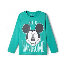 Pine Kids Disney Single Jersey Knit Full Sleeves T-Shirt & Pyjama Night Suit with Mickey Mouse Graphic - Mint