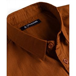 Pine Kids Cotton Woven Full Sleeves Solid Colour Shirt-Rust Orange