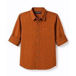 Pine Kids Cotton Woven Full Sleeves Solid Colour Shirt-Rust Orange