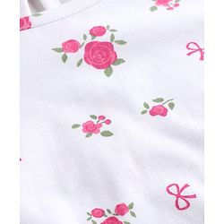 Pine Kids Cotton Knit Half Sleeves One Piece Dress With Floral Print - White