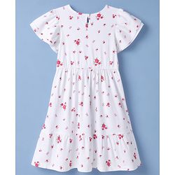 Pine Kids Cotton Knit Half Sleeves One Piece Dress With Floral Print - White