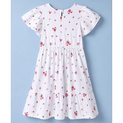 Pine Kids Cotton Knit Half Sleeves Frock with Floral Print - White