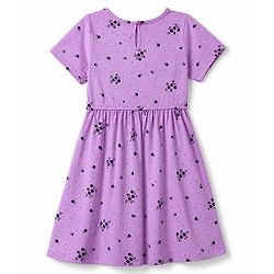 Pine Kids Cotton Knit Half Sleeves One Piece Dress with Floral Print - Purple