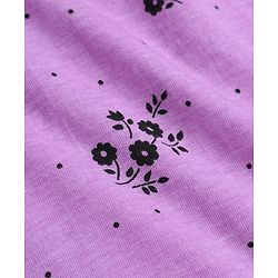 Pine Kids Cotton Knit Half Sleeves One Piece Dress with Floral Print - Purple