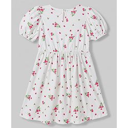 Pine Kids 100% Cotton Knit Half Sleeves Floral Printed Frock - White