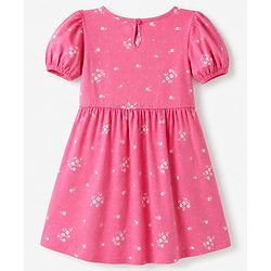 Pine Kids Cotton Knit Dress with Half Sleeves and Floral Print - Pink