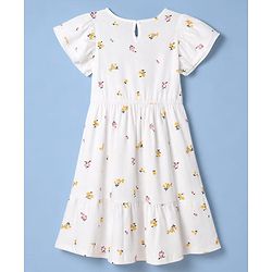 Pine Kids Cotton Knit Flutter Sleeves Tiered Frock with Floral Print - White