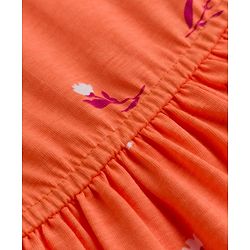 Pine Kids Female Cotton Knit Half Sleeves Frock with Floral Print - Orange