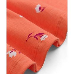 Pine Kids Female Cotton Knit Half Sleeves Frock with Floral Print - Orange
