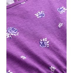 Pine Kids 100% Cotton Knit Half Flutter Sleeves Floral Printed Tiered Frock - Purple