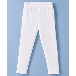 Pine Kids Cotton Lycra Knit Full Length Solid Colour Leggings -  White