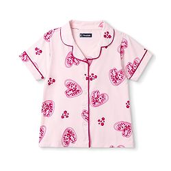 Pine Kids Cotton Knit Half Sleeves Heart Printed Co-Ords Shirt & Pajama Night Suit - Pink
