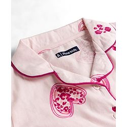 Pine Kids Cotton Knit Half Sleeves Heart Printed Co-Ords Shirt & Pajama Night Suit - Pink