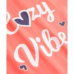Pine Kids Cotton Knit Half Sleeves T-Shirt & Pajama Night Suit with Hearts & Text Print - Coral