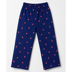 Pine Kids Cotton Knit Half Sleeves T-Shirt & Pajama Night Suit with Hearts & Text Print - Coral