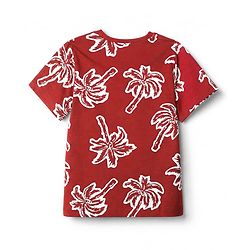 Pine Kids Cotton Knit Half Sleeves Co-Ords T-Shirt & Pyjama Night Suit with Palm Tree Print - Red