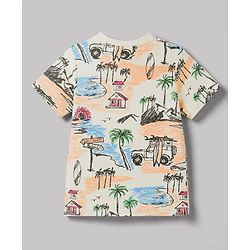 Pine Kids Cotton Knit Half Sleeves Beach Theme Printed Co-Ords T-Shirt & Pyjama Night Suit - Cream