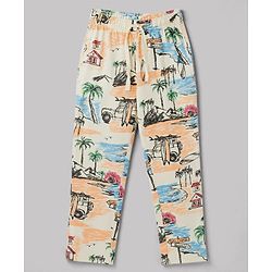 Pine Kids Cotton Knit Half Sleeves Beach Theme Printed Co-Ords T-Shirt & Pyjama Night Suit - Cream
