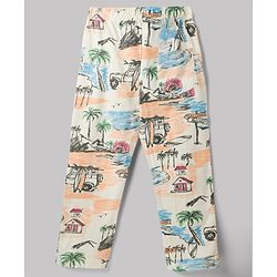 Pine Kids Cotton Knit Half Sleeves Beach Theme Printed Co-Ords T-Shirt & Pyjama Night Suit - Cream