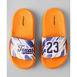 Pine Kids Slip On Sliders With Text Print - Orange