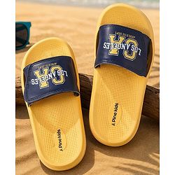 Pine Kids Slip On Sliders With Text Print - Yellow